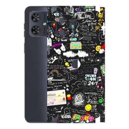 Motorola Phone Skins (All Models) - Black Creatives Doodles - 3D Embossed Finish (L-311) Motorola G54 (5G)