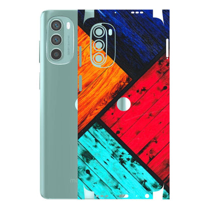 Motorola Phone Skins (All Models) - Colourful Wood Panels Abstract - 3D Embossed Finish (L-09) Motorola G62 5G -