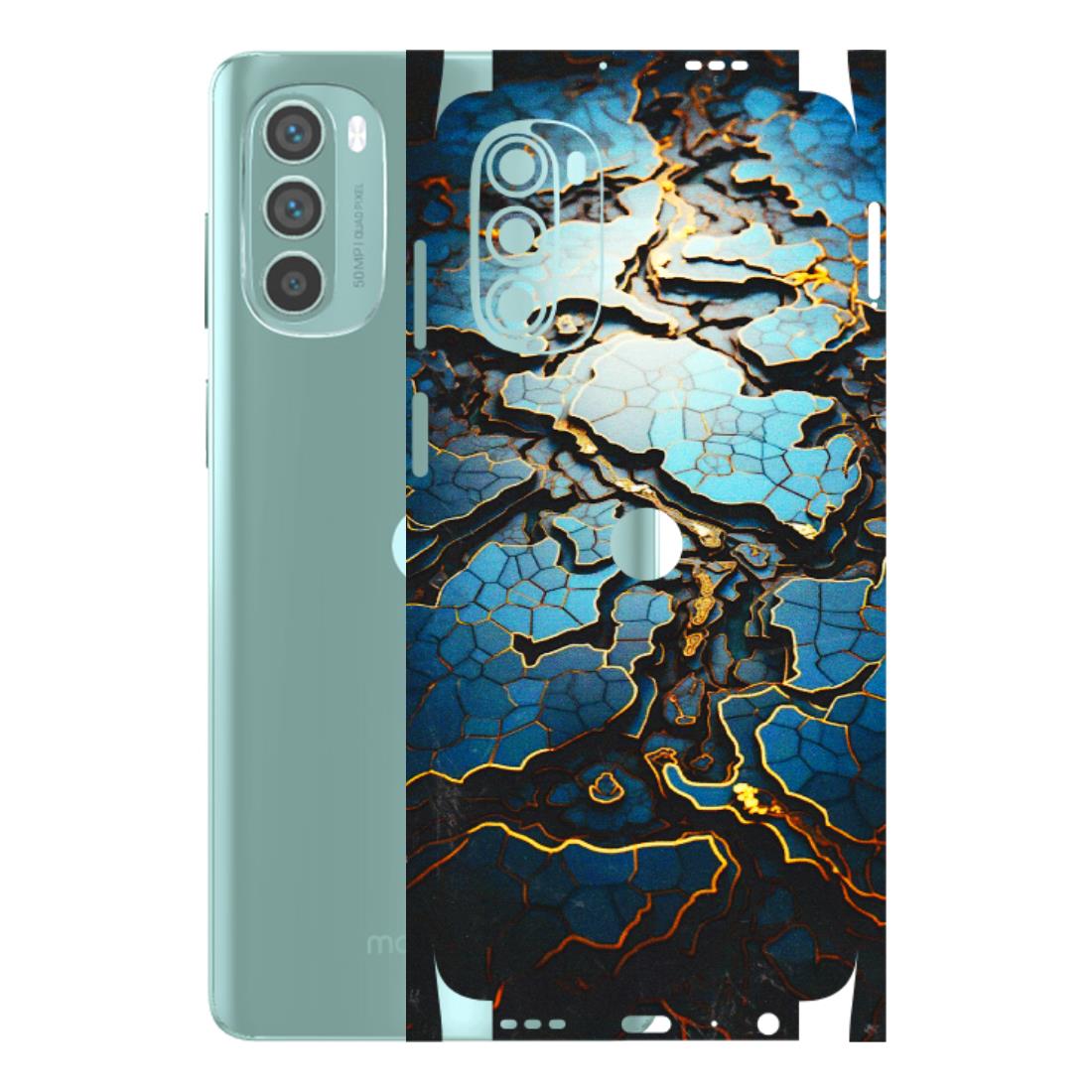 Motorola Phone Skins (All Models) - Blue Gold Abstract - 3D Embossed Finish (L-11) Motorola G62 5G -