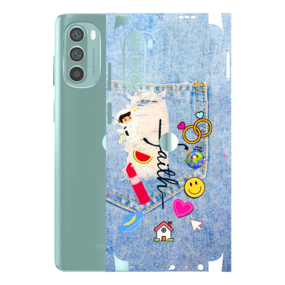 Motorola Phone Skins (All Models) - Denim Jeans Pocket - 3D Embossed Finish (L-134) Motorola G62 5G -