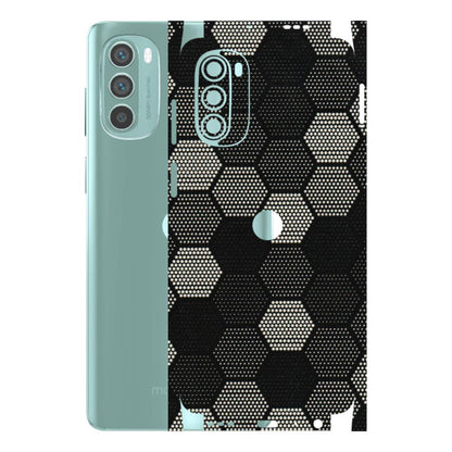 Motorola Phone Skins (All Models) - Black & White Dotted Honeycomb Texture - 3D Embossed Finish (L-202) Motorola G62 5G -