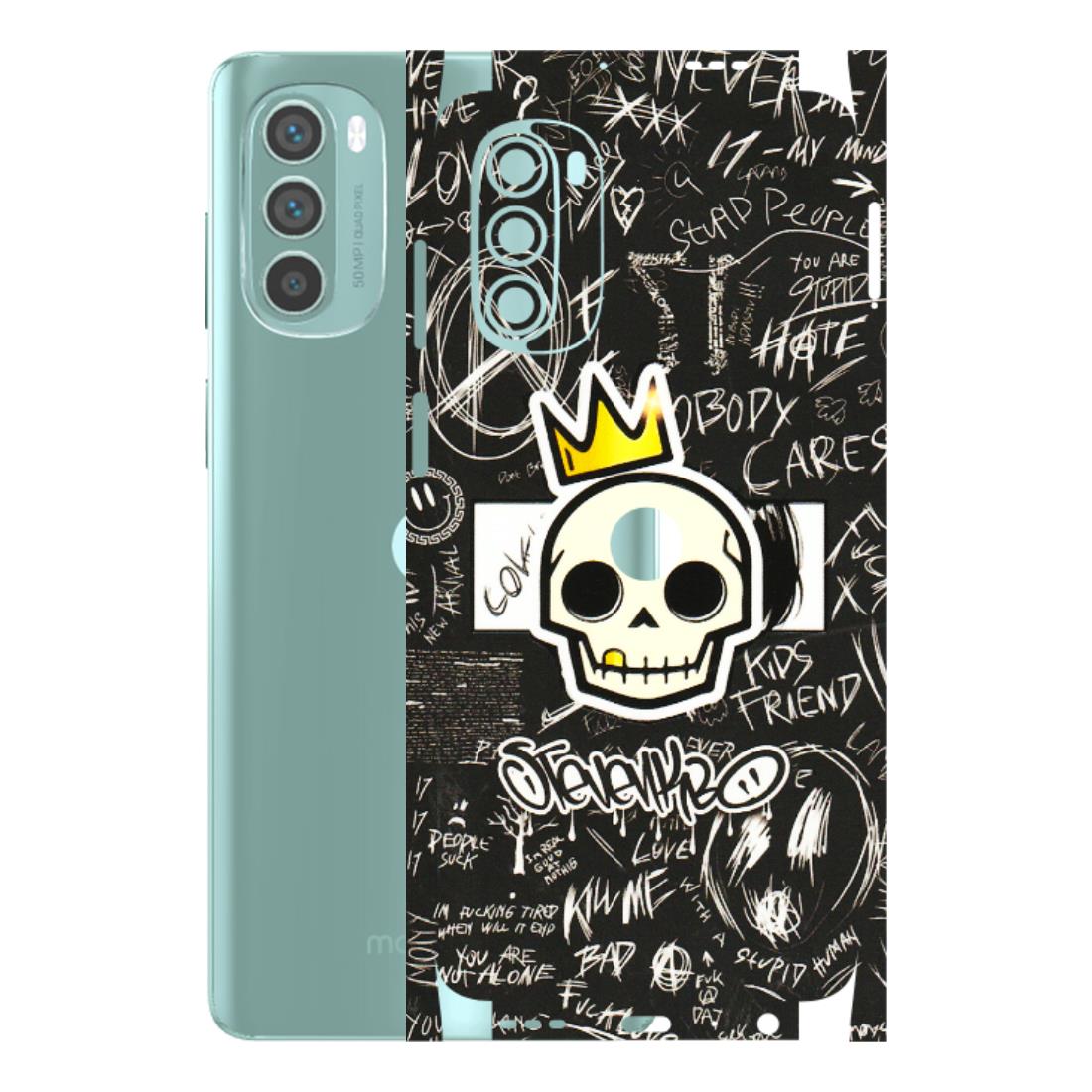 Motorola Phone Skins (All Models) - Funny Skull Black Chalk Grafitti - 3D Embossed Finish (L-22) Motorola G62 5G -