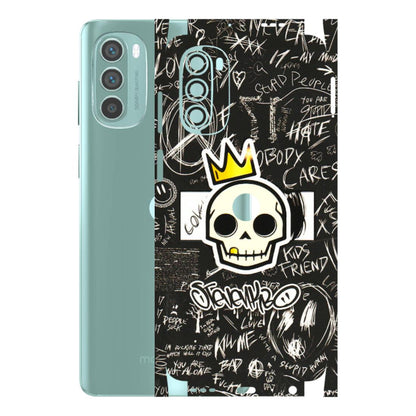 Motorola Phone Skins (All Models) - Funny Skull Black Chalk Grafitti - 3D Embossed Finish (L-22) Motorola G62 5G -