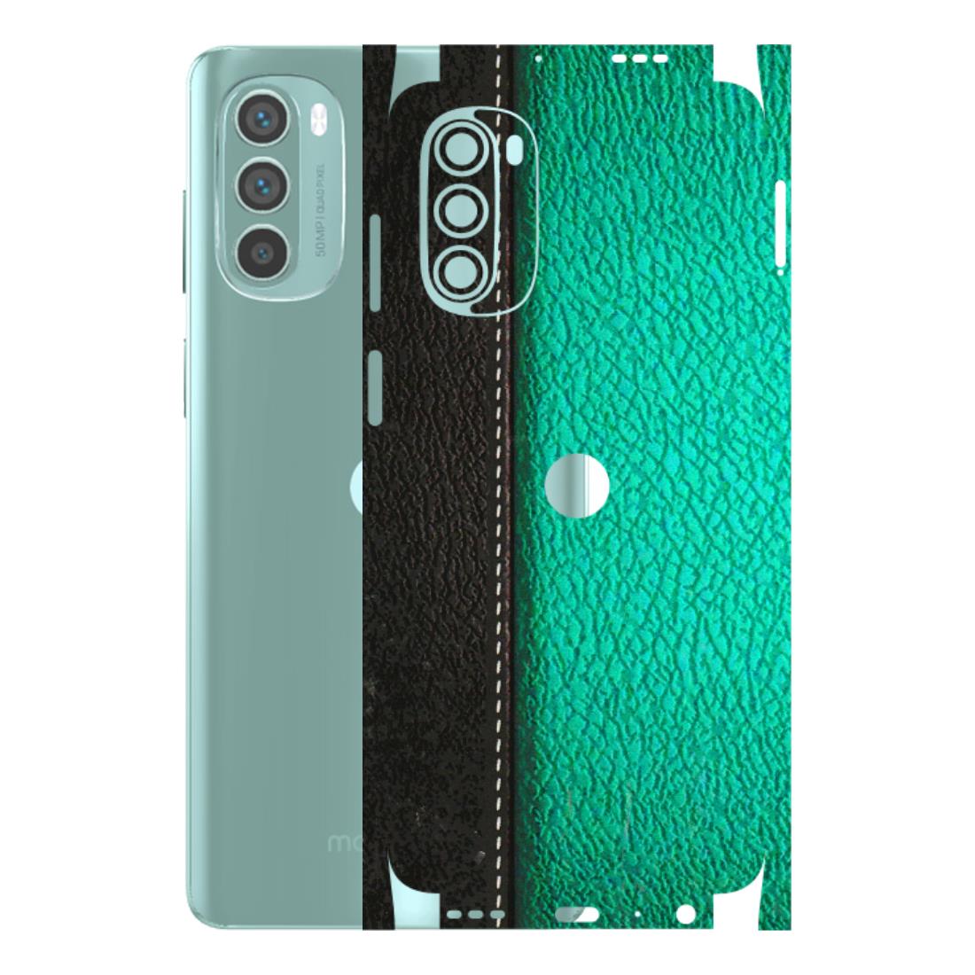 Motorola Phone Skins (All Models) - Black Green Dual Leather Stich - 3D Embossed Finish (L-233) Motorola G62 5G -