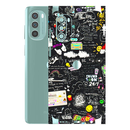 Motorola Phone Skins (All Models) - Black Creatives Doodles - 3D Embossed Finish (L-311) Motorola G62 5G -