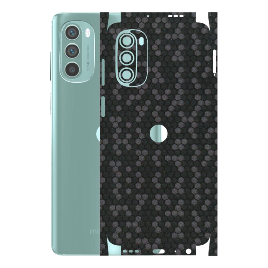 Motorola Phone Skins (All Models) - Black Grey Honeycomb Sober - 3D Embossed Finish (L-85) Motorola G62 5G -