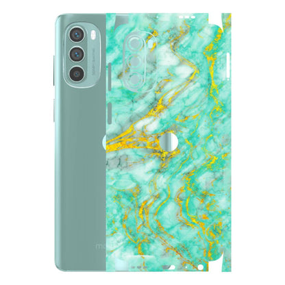 Motorola Phone Skins (All Models) - Green And Gold Marble Feel - Matte Finish (M-16) Motorola G62 5G -