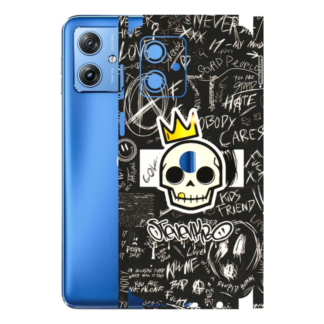 Motorola Phone Skins (All Models) - Funny Skull Black Chalk Grafitti - 3D Embossed Finish (L-22) Motorola G64 (5G)