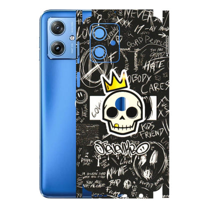 Motorola Phone Skins (All Models) - Funny Skull Black Chalk Grafitti - 3D Embossed Finish (L-22) Motorola G64 (5G)