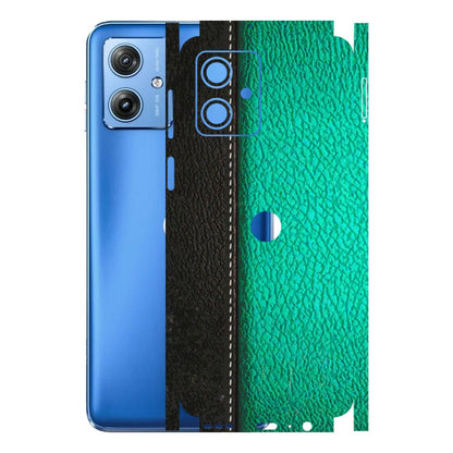 Motorola Phone Skins (All Models) - Black Green Dual Leather Stich - 3D Embossed Finish (L-233) Motorola G64 (5G)