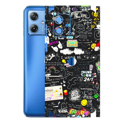 Motorola Phone Skins (All Models) - Black Creatives Doodles - 3D Embossed Finish (L-311) Motorola G64 (5G)