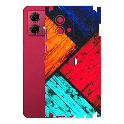 Motorola Phone Skins (All Models) - Colourful Wood Panels Abstract - 3D Embossed Finish (L-09) Motorola G84 (5G)