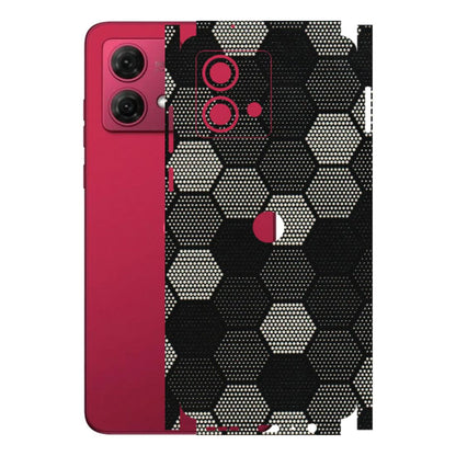 Motorola Phone Skins (All Models) - Black & White Dotted Honeycomb Texture - 3D Embossed Finish (L-202) Motorola G84 (5G)