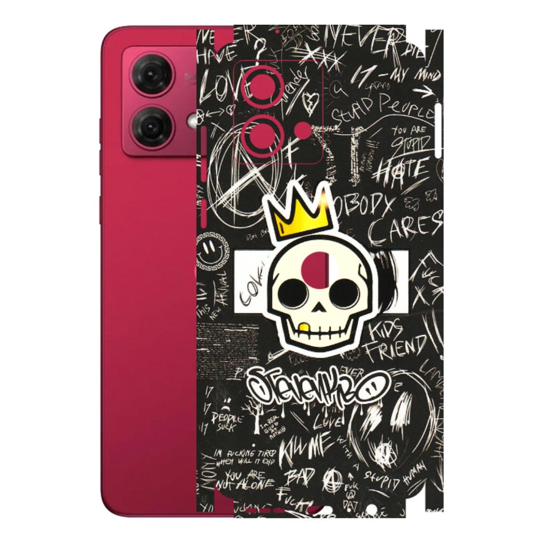 Motorola Phone Skins (All Models) - Funny Skull Black Chalk Grafitti - 3D Embossed Finish (L-22) Motorola G84 (5G)