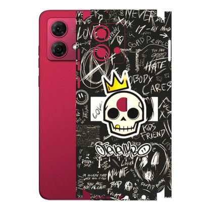 Motorola Phone Skins (All Models) - Funny Skull Black Chalk Grafitti - 3D Embossed Finish (L-22) Motorola G84 (5G)