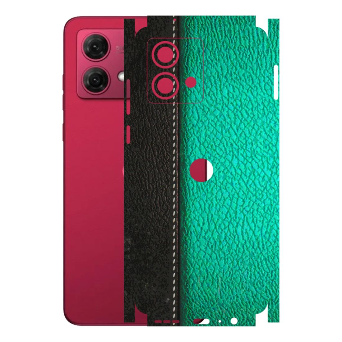 Motorola Phone Skins (All Models) - Black Green Dual Leather Stich - 3D Embossed Finish (L-233) Motorola G84 (5G)