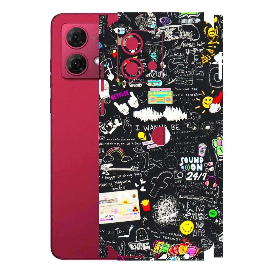 Motorola Phone Skins (All Models) - Black Creatives Doodles - 3D Embossed Finish (L-311) Motorola G84 (5G)