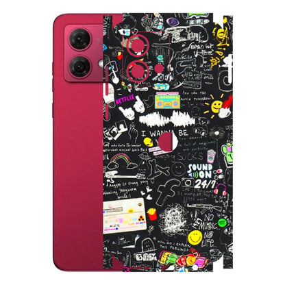 Motorola Phone Skins (All Models) - Black Creatives Doodles - 3D Embossed Finish (L-311) Motorola G84 (5G)