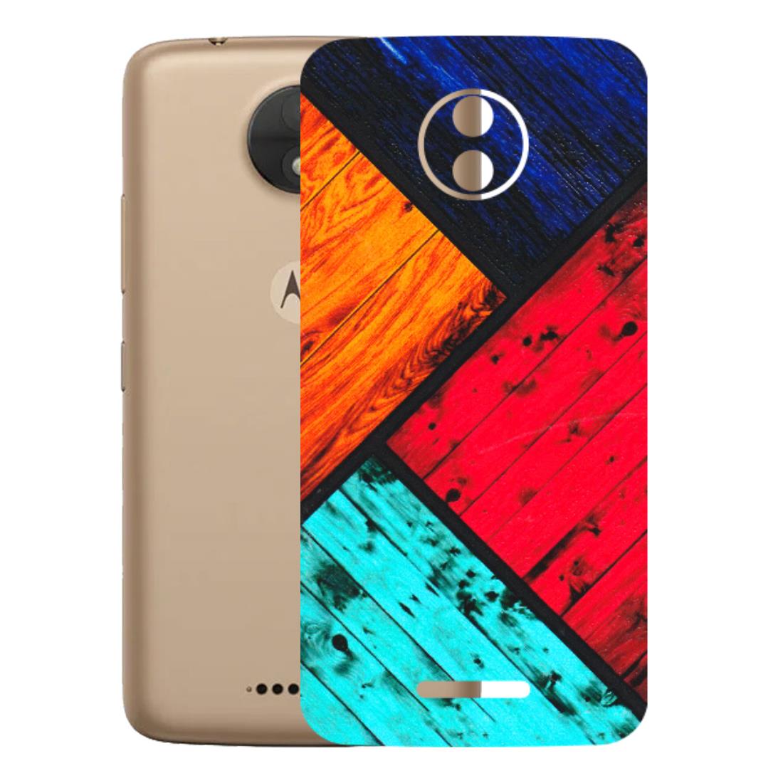 Motorola Phone Skins (All Models) - Colourful Wood Panels Abstract - 3D Embossed Finish (L-09) Motorola Moto C