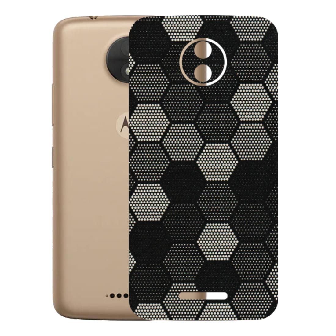 Motorola Phone Skins (All Models) - Black & White Dotted Honeycomb Texture - 3D Embossed Finish (L-202) Motorola Moto C
