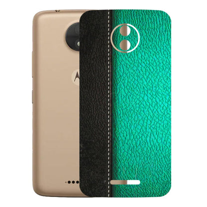 Motorola Phone Skins (All Models) - Black Green Dual Leather Stich - 3D Embossed Finish (L-233) Motorola Moto C