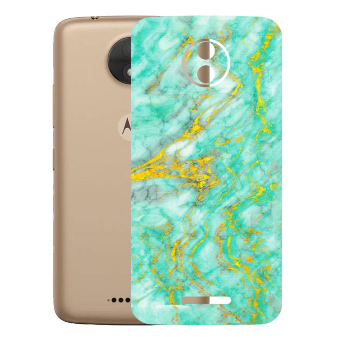 Motorola Phone Skins (All Models) - Green And Gold Marble Feel - Matte Finish (M-16) Motorola Moto C