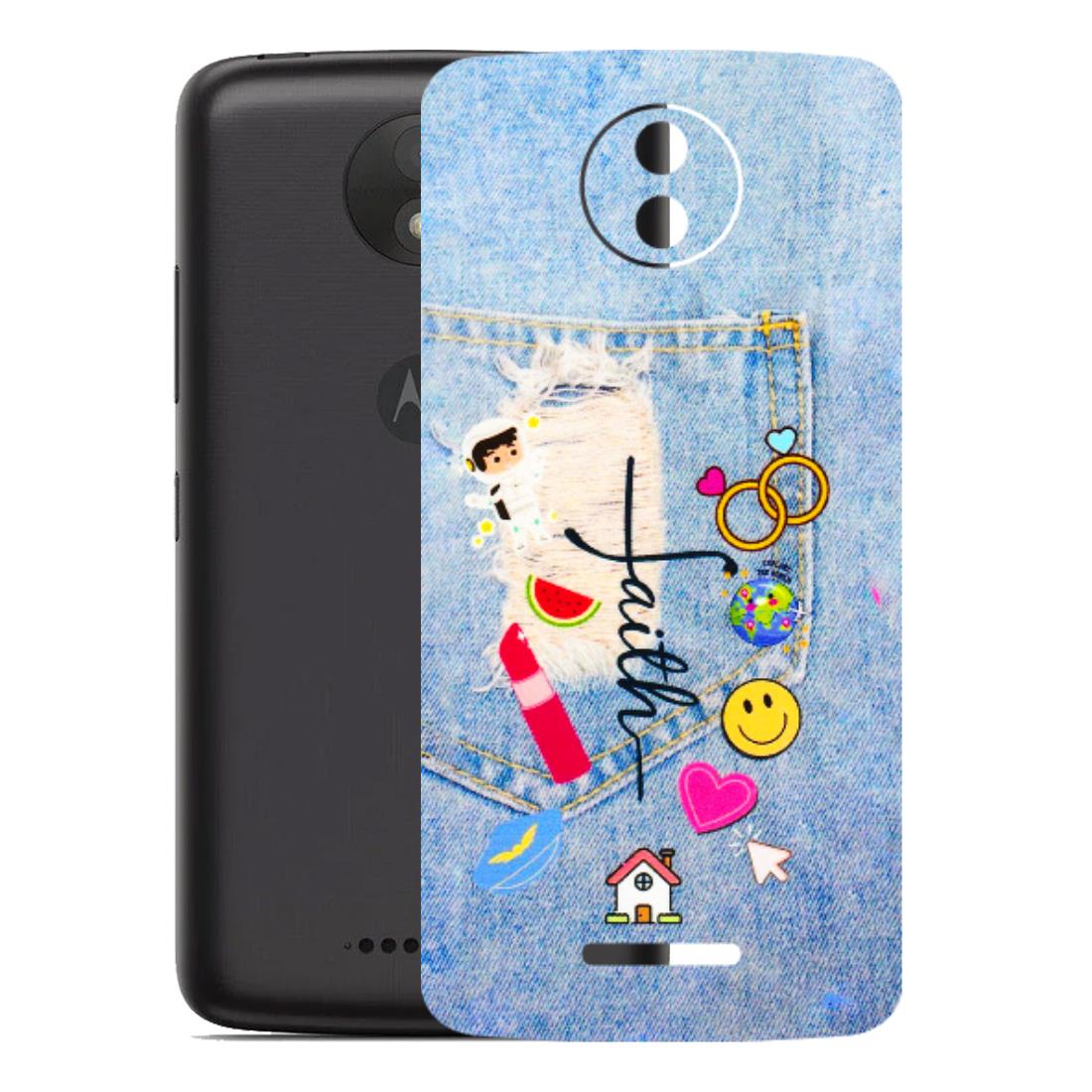 Motorola Phone Skins (All Models) - Denim Jeans Pocket - 3D Embossed Finish (L-134) Motorola Moto C Plus