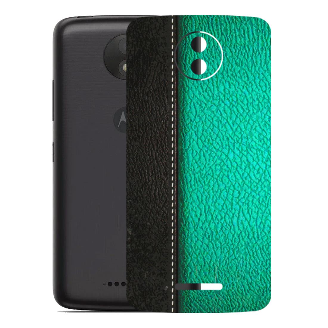 Motorola Phone Skins (All Models) - Black Green Dual Leather Stich - 3D Embossed Finish (L-233) Motorola Moto C Plus