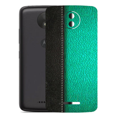 Motorola Phone Skins (All Models) - Black Green Dual Leather Stich - 3D Embossed Finish (L-233) Motorola Moto C Plus