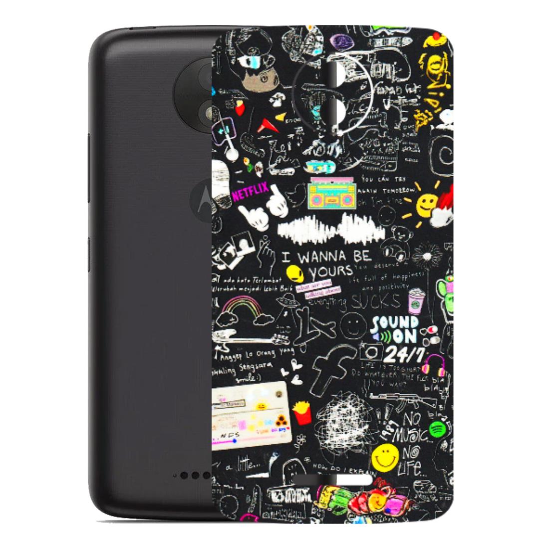 Motorola Phone Skins (All Models) - Black Creatives Doodles - 3D Embossed Finish (L-311) Motorola Moto C Plus
