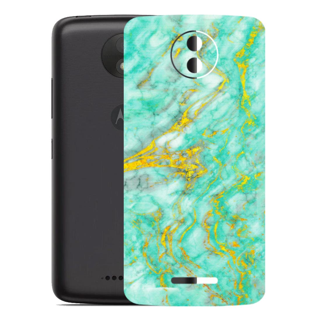 Motorola Phone Skins (All Models) - Green And Gold Marble Feel - Matte Finish (M-16) Motorola Moto C Plus