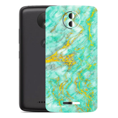 Motorola Phone Skins (All Models) - Green And Gold Marble Feel - Matte Finish (M-16) Motorola Moto C Plus