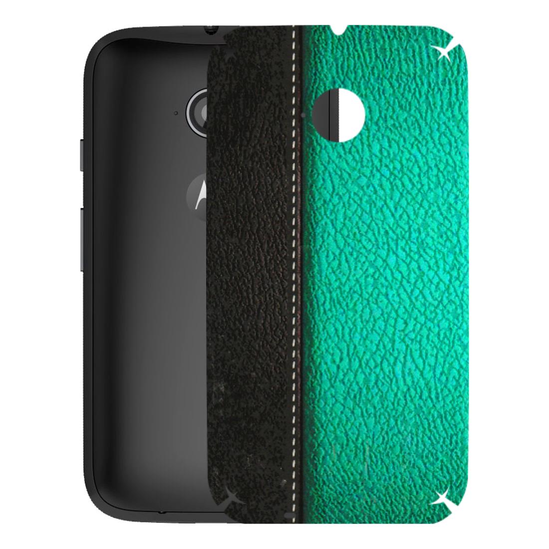 Motorola Phone Skins (All Models) - Black Green Dual Leather Stich - 3D Embossed Finish (L-233) Motorola Moto E2