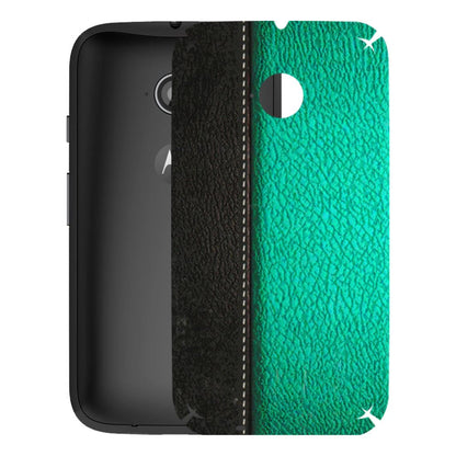 Motorola Phone Skins (All Models) - Black Green Dual Leather Stich - 3D Embossed Finish (L-233) Motorola Moto E2