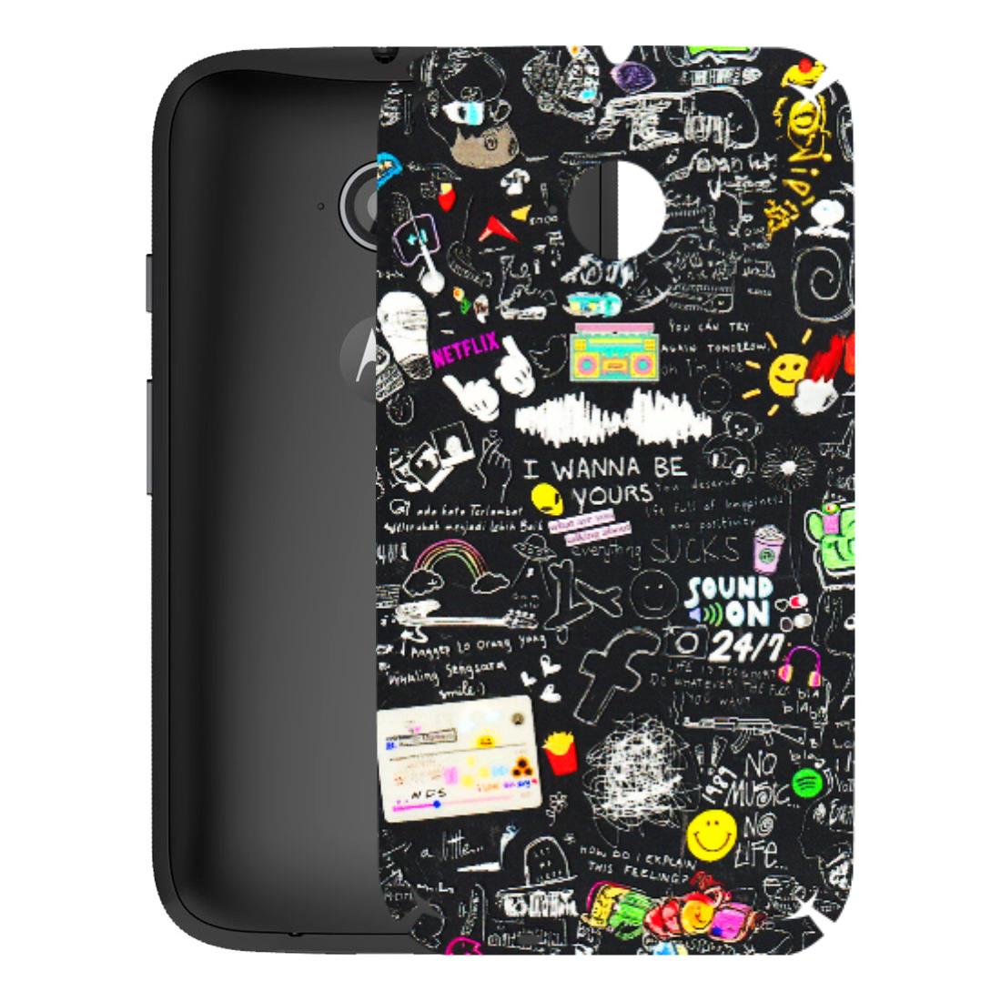 Motorola Phone Skins (All Models) - Black Creatives Doodles - 3D Embossed Finish (L-311) Motorola Moto E2