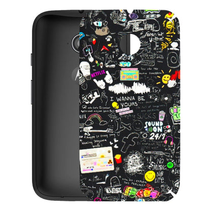 Motorola Phone Skins (All Models) - Black Creatives Doodles - 3D Embossed Finish (L-311) Motorola Moto E2