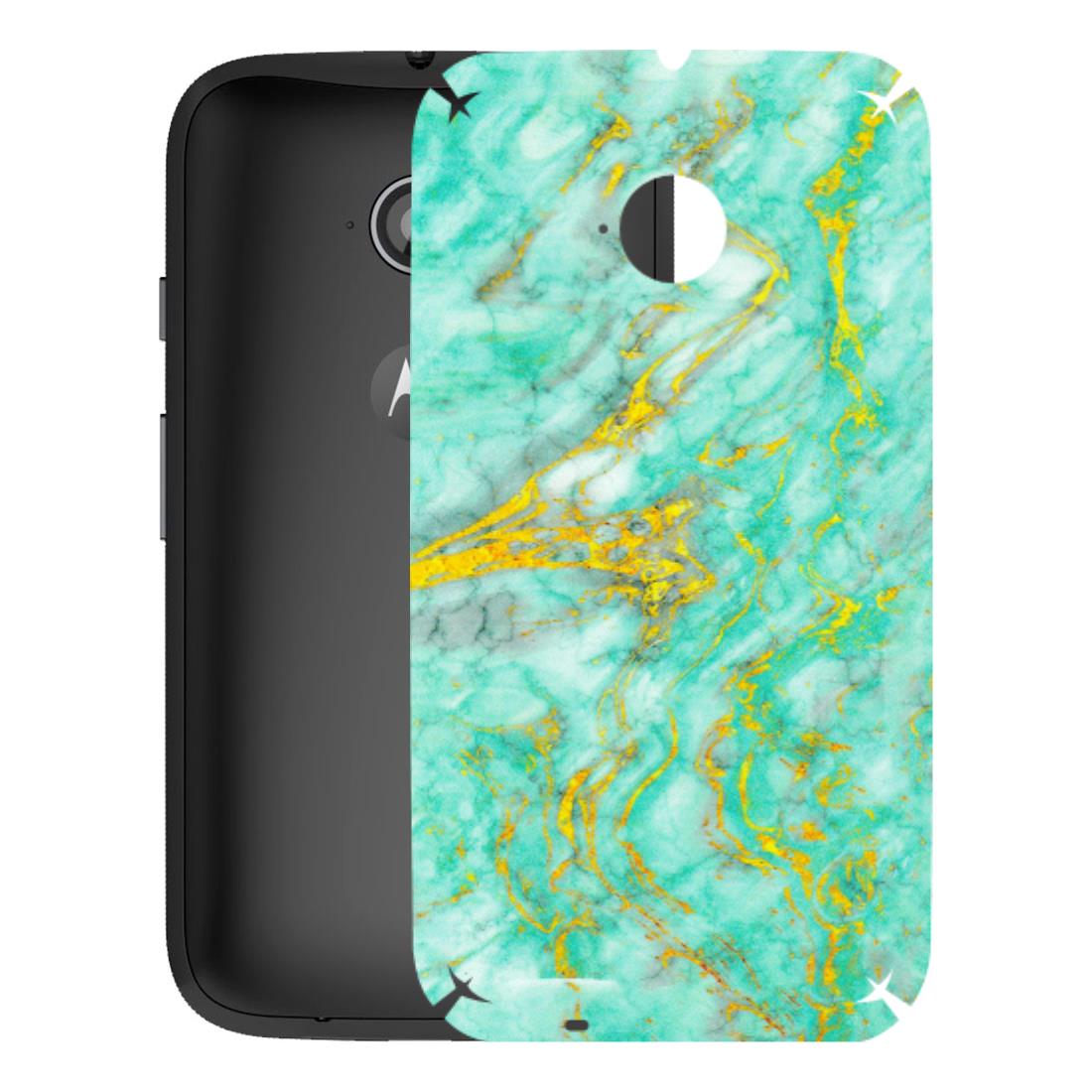 Motorola Phone Skins (All Models) - Green And Gold Marble Feel - Matte Finish (M-16) Motorola Moto E2