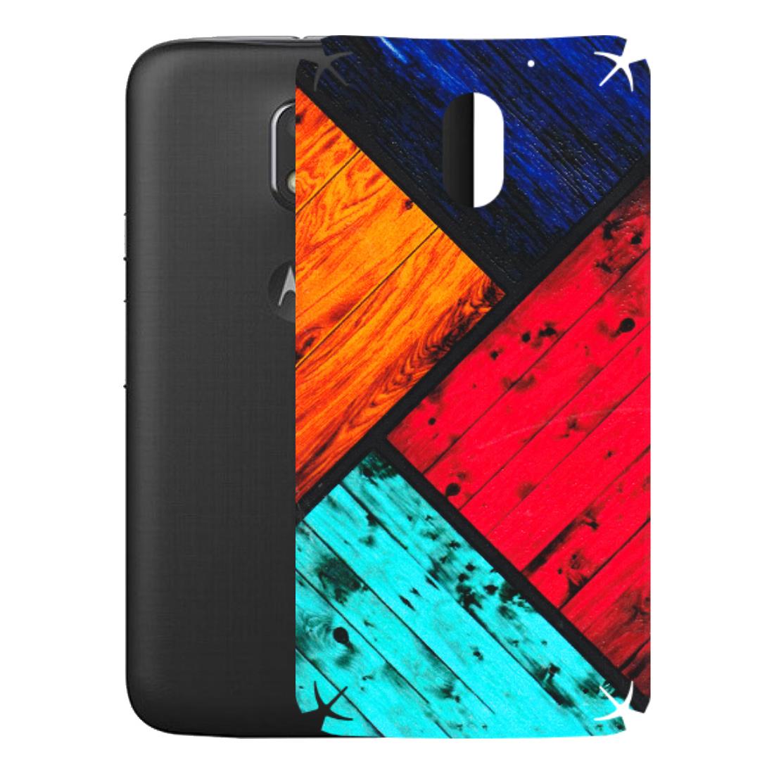 Motorola Phone Skins (All Models) - Colourful Wood Panels Abstract - 3D Embossed Finish (L-09) Motorola Moto E3 Power