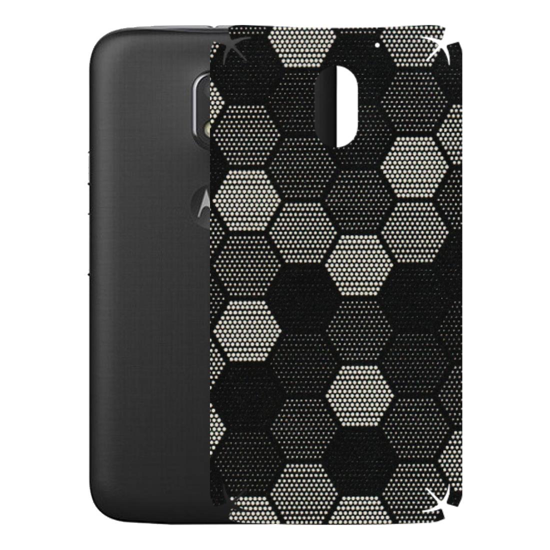 Motorola Phone Skins (All Models) - Black & White Dotted Honeycomb Texture - 3D Embossed Finish (L-202) Motorola Moto E3 Power