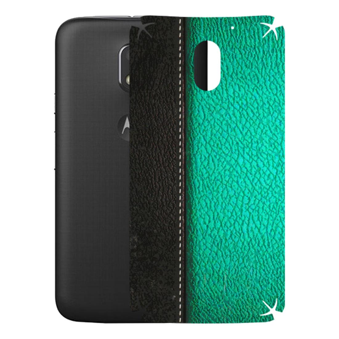 Motorola Phone Skins (All Models) - Black Green Dual Leather Stich - 3D Embossed Finish (L-233) Motorola Moto E3 Power