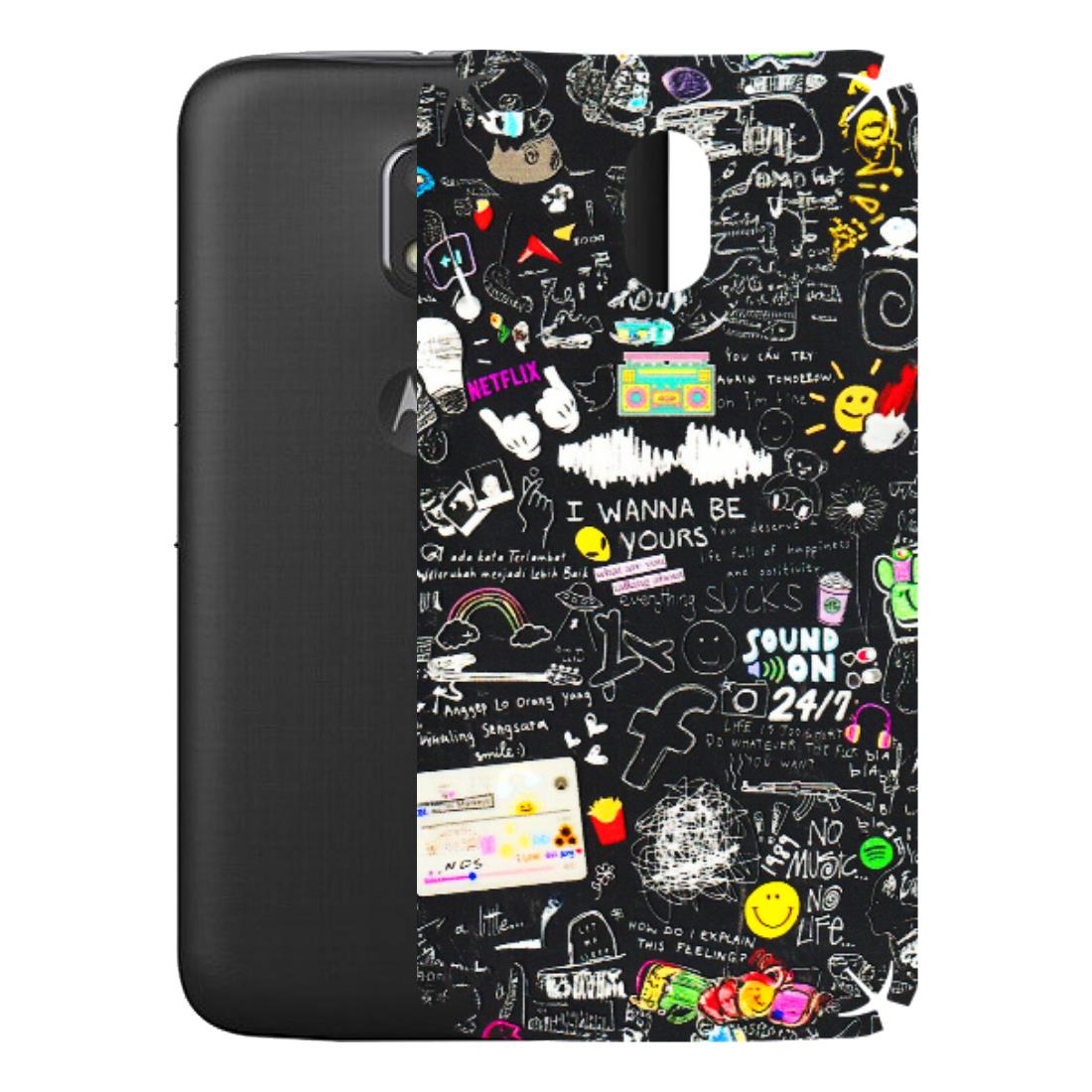 Motorola Phone Skins (All Models) - Black Creatives Doodles - 3D Embossed Finish (L-311) Motorola Moto E3 Power