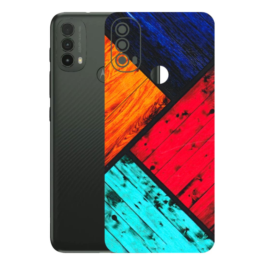 Motorola Phone Skins (All Models) - Colourful Wood Panels Abstract - 3D Embossed Finish (L-09) Motorola Moto E40