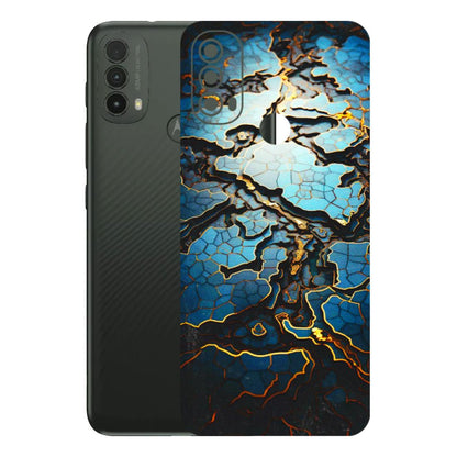 Motorola Phone Skins (All Models) - Blue Gold Abstract - 3D Embossed Finish (L-11) Motorola Moto E40