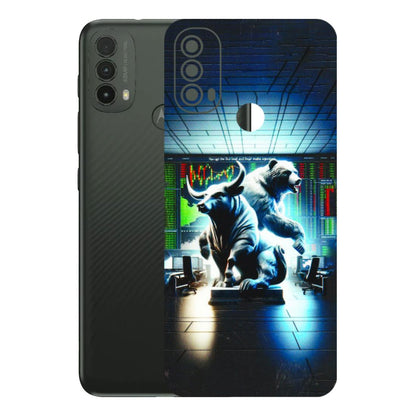 Motorola Phone Skins (All Models) - Stock Market Sensex Bear vs Bulls - 3D Embossed Finish (L-15) Motorola Moto E40