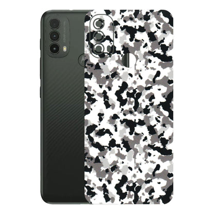 Motorola Phone Skins (All Models) - White Black Camouflage - 3D Embossed Finish (L-18) Motorola Moto E40