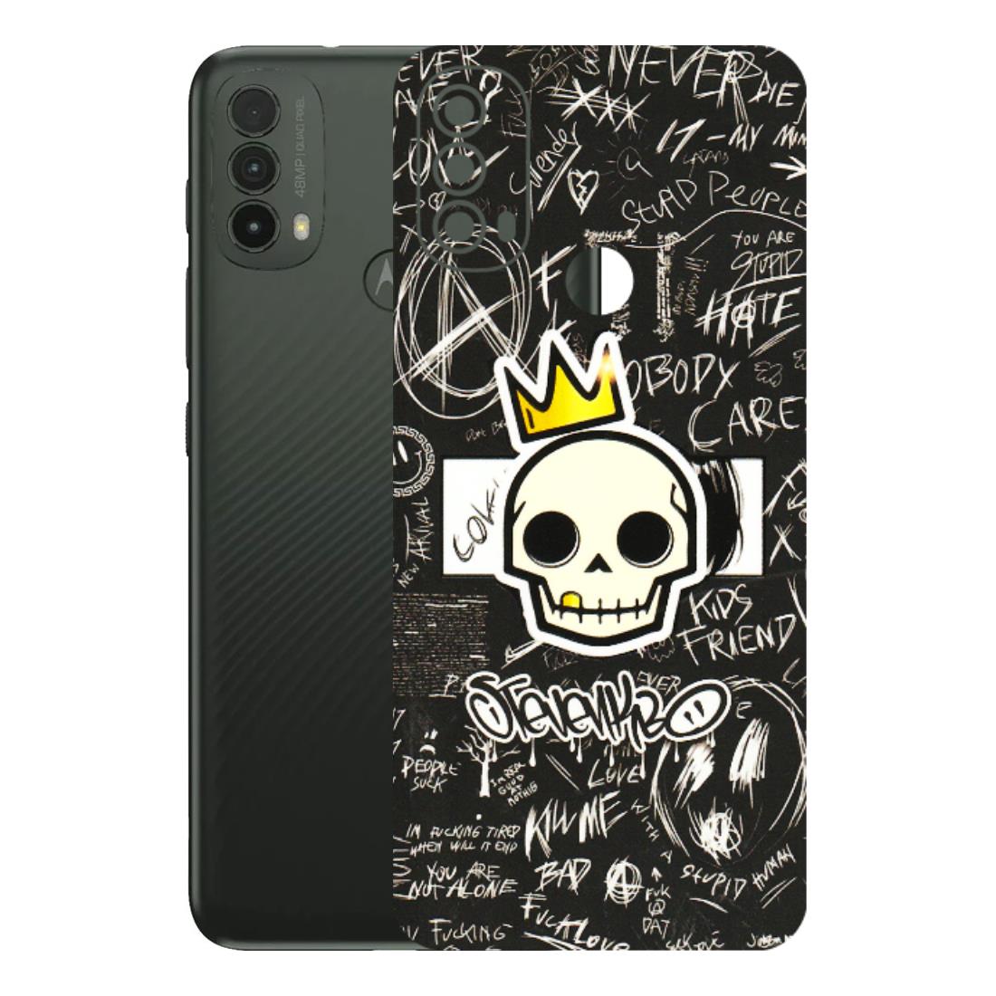 Motorola Phone Skins (All Models) - Funny Skull Black Chalk Grafitti - 3D Embossed Finish (L-22) Motorola Moto E40