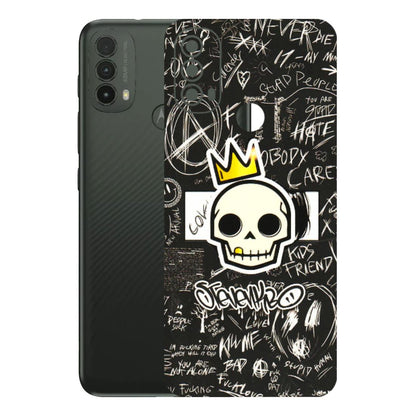 Motorola Phone Skins (All Models) - Funny Skull Black Chalk Grafitti - 3D Embossed Finish (L-22) Motorola Moto E40
