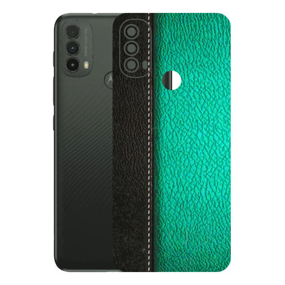 Motorola Phone Skins (All Models) - Black Green Dual Leather Stich - 3D Embossed Finish (L-233) Motorola Moto E40
