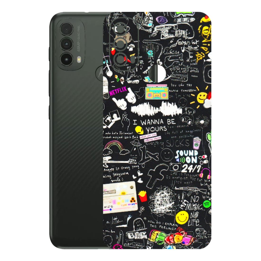 Motorola Phone Skins (All Models) - Black Creatives Doodles - 3D Embossed Finish (L-311) Motorola Moto E40