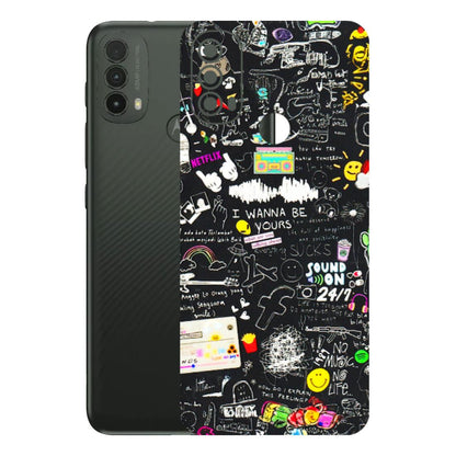 Motorola Phone Skins (All Models) - Black Creatives Doodles - 3D Embossed Finish (L-311) Motorola Moto E40